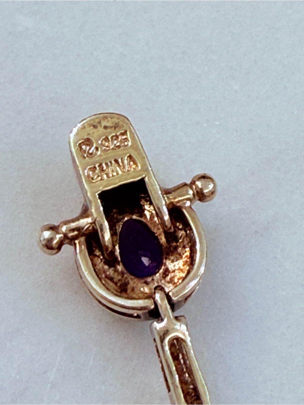 Sterling Silver Gold Overlay Natural Amethyst Teardrop Tennis Bracelet - Picture 5 of 8